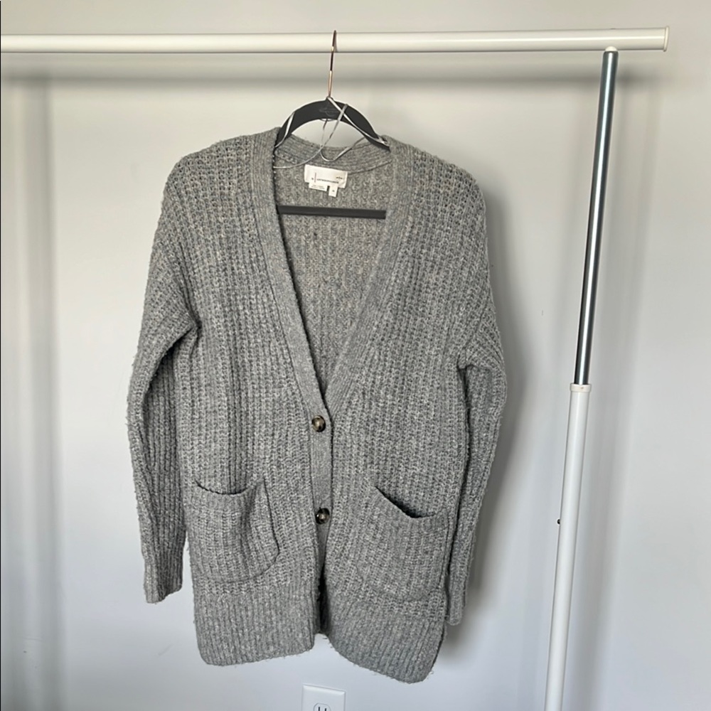 Anthropologie Gray Wool Knit Cardigan Sweater
